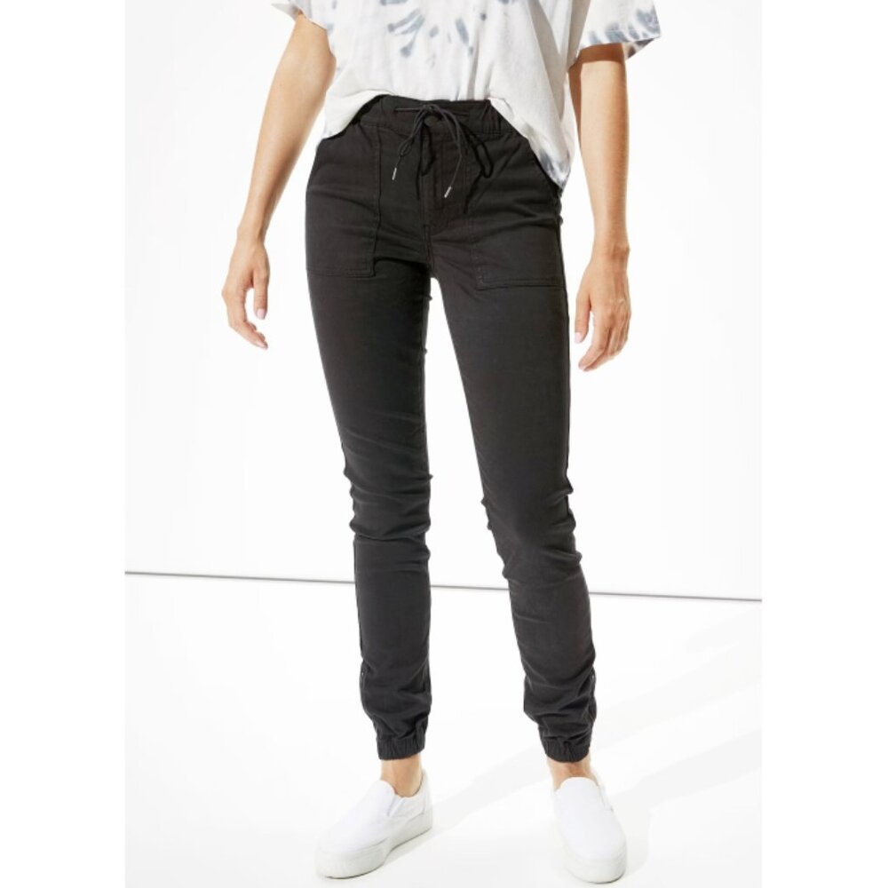 AEO Next Level Stretch High-Waisted Jegging Joggers Onyx Hi-Rise Distressed Grey